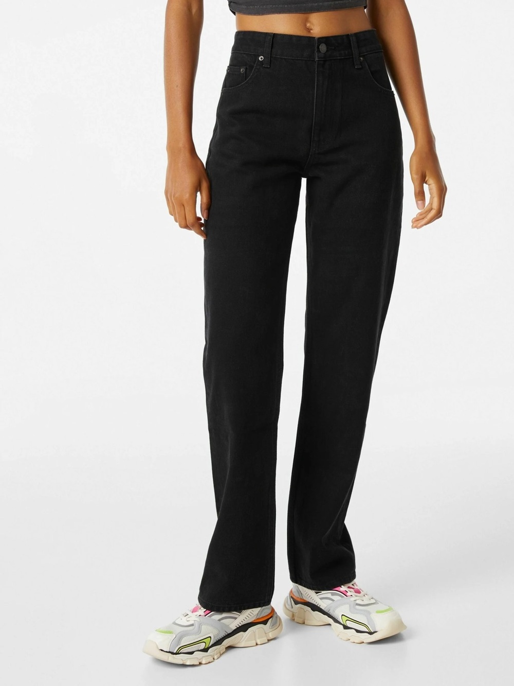 Bershka High Waist Straight Leg Black Jeans Size US 4 Classic Denim Grunge - Picture 4 of 7
